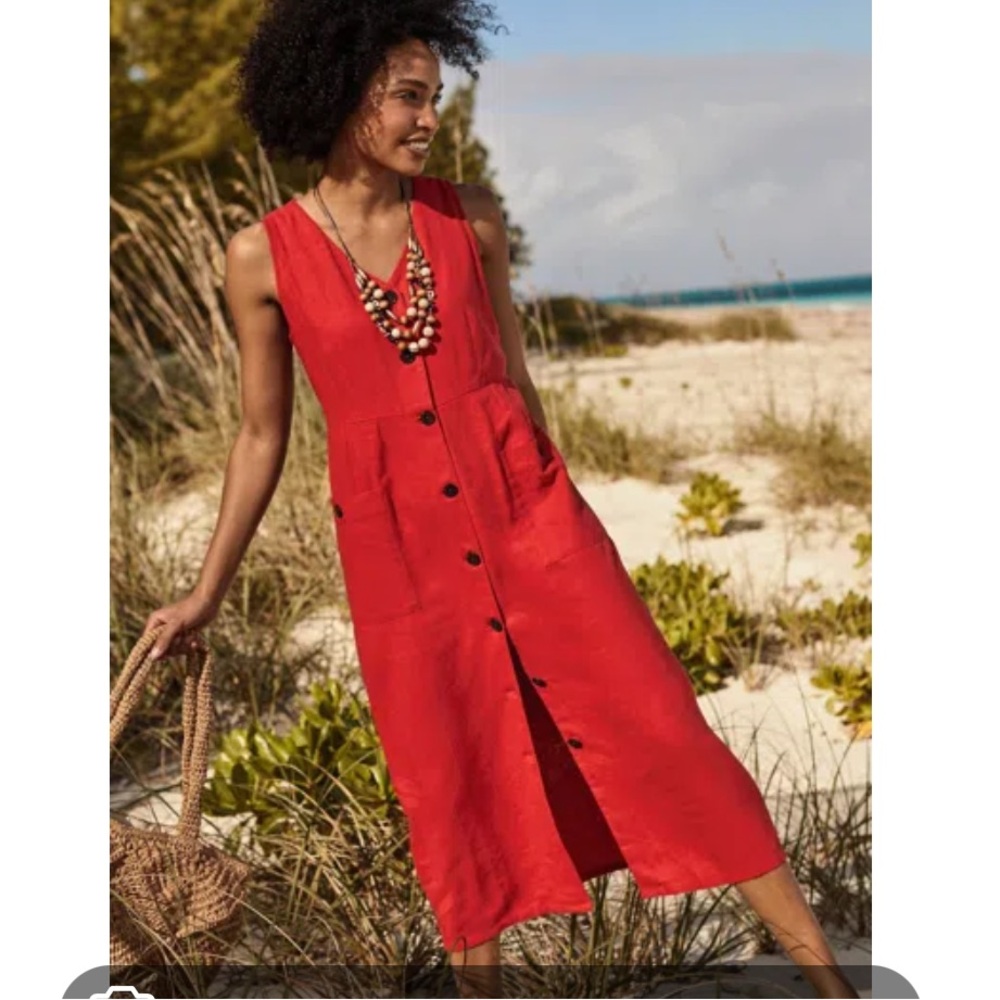 J.Jill Linen Blend V Neck Button Front Dress